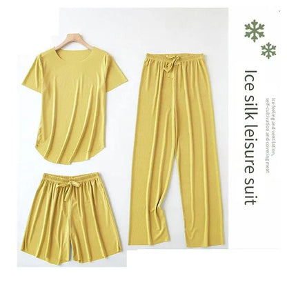 Eisse ide Pyjama dreiteiliges Set Damen Damen Home Wear Hose einfache Freizeit bequeme lose kurz ärmel ige Mädchen Nachtwäsche.