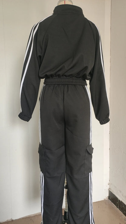 Sports Trousers Loose White Casual Women's Set Fashion Zipper High-waisted Hoodie + Wide-leg Overalls 2-piece Sweatshirt Suit.