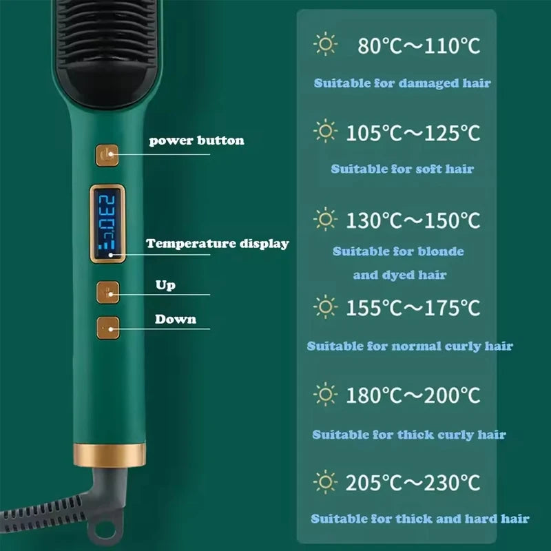 2-In-1 Electric Professional Negative Ion Straight Hair Brush Curling Comb With Lcd Display Curling Tool Straight Hair Brush.