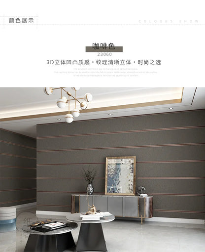 Hirschhaut Samt horizontal gestreifte Tapete Wohnzimmer Schlafzimmer gestreifte Film- und Fernsehwand 3D-Relief verdickte Tapete