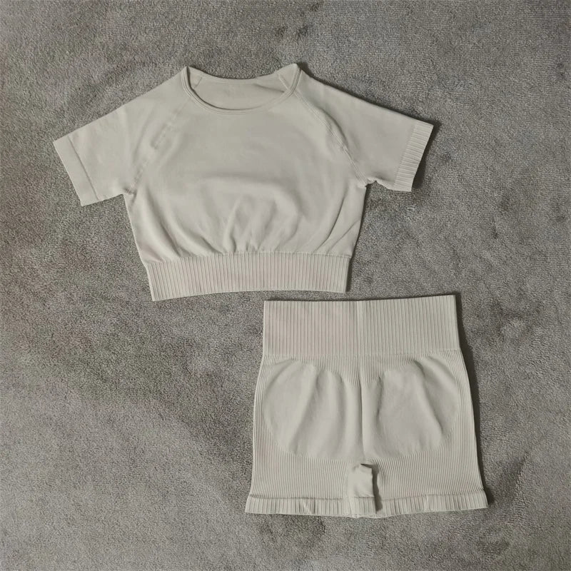 Fitness Yoga Set Seamless Sport Women's Sportswear High Waist Leggings Workout Outfits Two Piece Shorts Sets Womens Gym Clothing