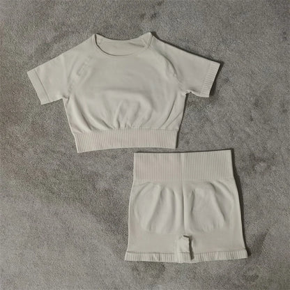 Fitness Yoga Set Seamless Sport Women's Sportswear High Waist Leggings Workout Outfits Two Piece Shorts Sets Womens Gym Clothing