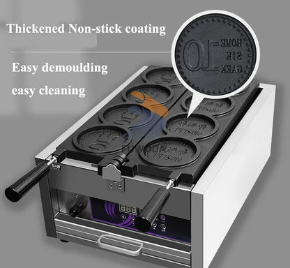 4pcs Non-stick Coating Gold Coin Waffle Machine Korean 10 Won Gold Coin Waffle Maker Machine 3000W Round Coin Cake Machine.