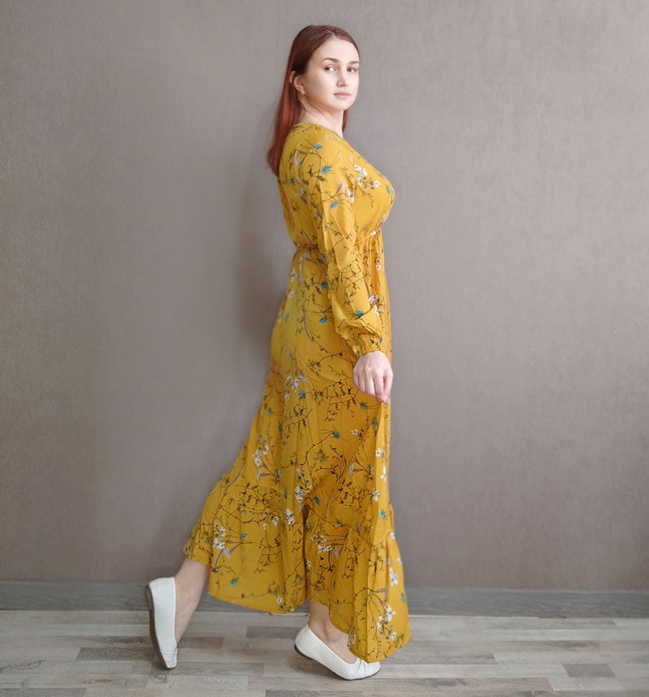 Frühling Sommer Frauen Maxi Kleider Casual Volle Hülse Floral Gedruckt Oansatz Frau Bohe Strand Party Lange Kleid Mujer Vestidos