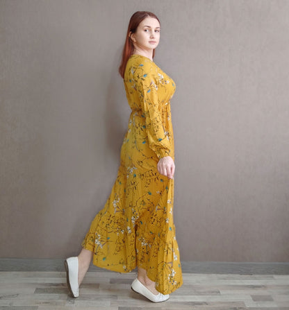 Frühling Sommer Frauen Maxi Kleider Casual Volle Hülse Floral Gedruckt Oansatz Frau Bohe Strand Party Lange Kleid Mujer Vestidos