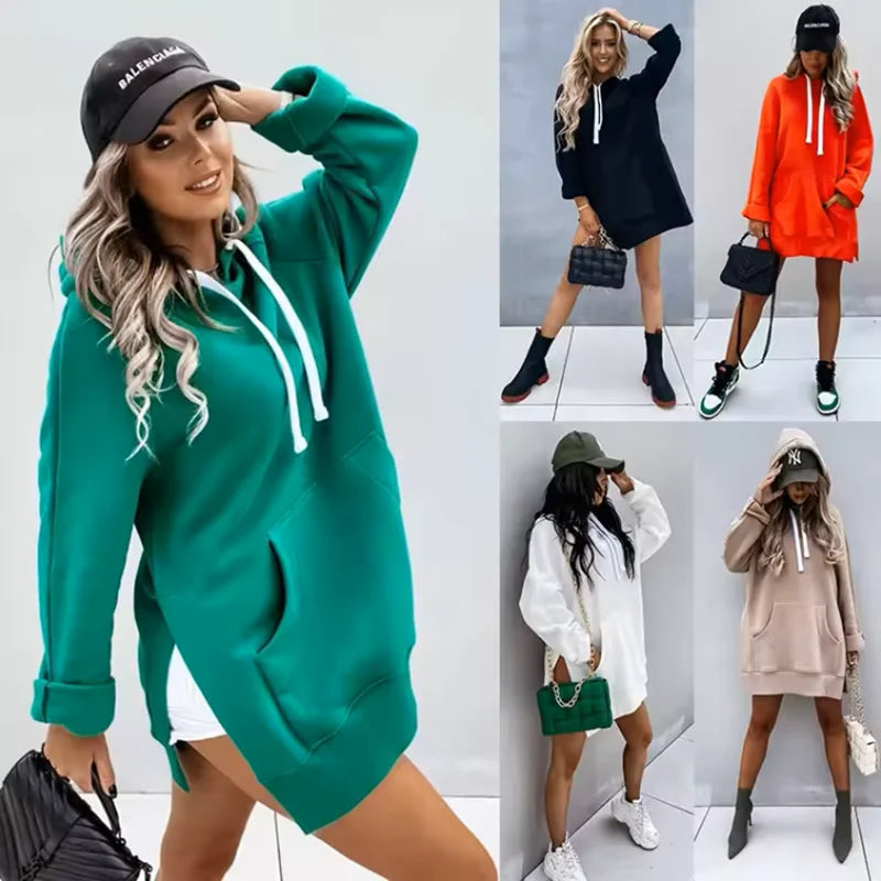 Hoodie Leisure Pocket Motion Solid Color Spring Women Hoodies Long Sleeve Sweatshirt Female Autumn New Fashion Casual CYXX384.