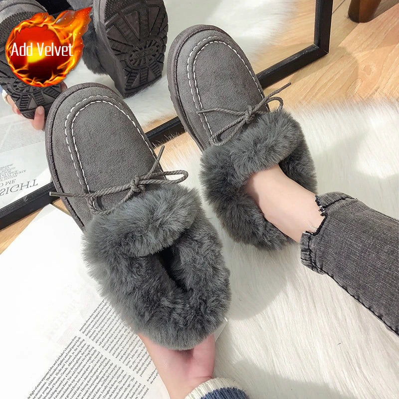 Bow Round Toe Flat Fleece-lined Woman Shoes Trend 2025 Y2k Chic and Elegant Winter Novelty Padded Sale Hot Snow Boots for Women