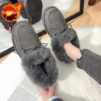 Bow Round Toe Flat Fleece-lined Woman Shoes Trend 2025 Y2k Chic and Elegant Winter Novelty Padded Sale Hot Snow Boots for Women