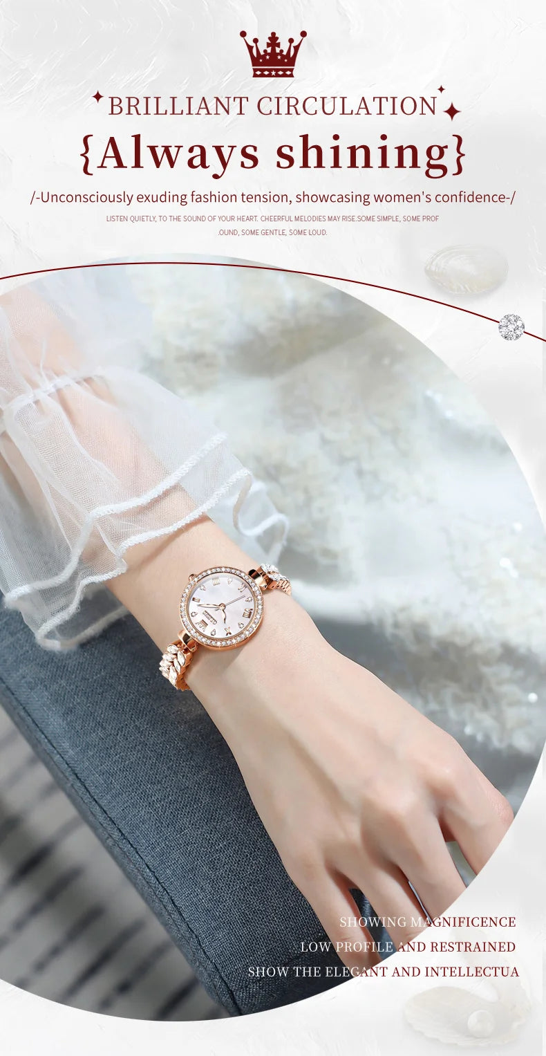 OLEVS 9971 Women's Watches Elegant Fashion Original Wristwatch Waterproof  Fish Bone Strap Luminous Hand Diamond Bezel Reloj.