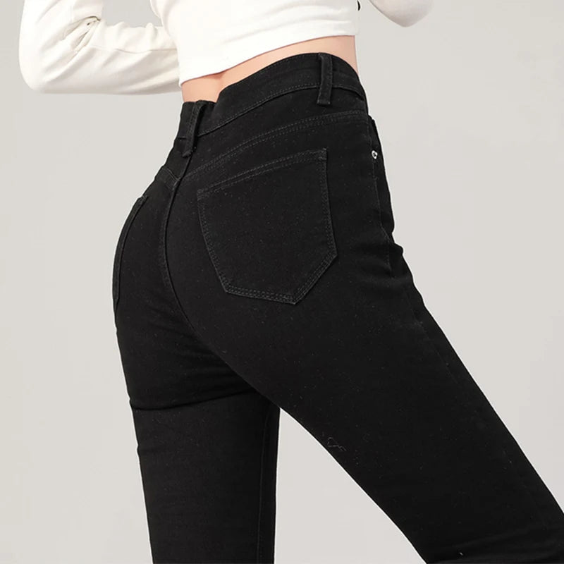 Fashion Women's Slim Skinny Jeans Comfortable Stretch Casual Solid Colours Pencil Pants Female Black Denim Trousers.