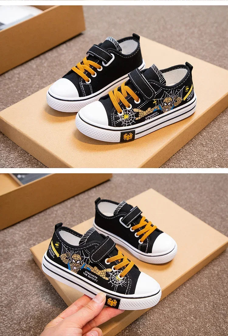 Disney Children's Canvas Shoes Spiderman Boys Sneakers Anti-slip Student Shoes Kids Soft Bottom Outdoor Shoes Sport Shoes.