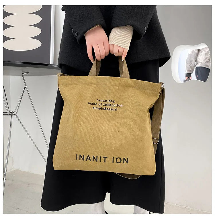 Japanese Canvas Men's and Women's Simple Cross-body Bag Wash Canvas Thick Handbag Large Capacity Arts Students Package Satchel