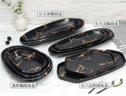 Marble Texture Imitation Melamine Plate BBQ Tableware Cake Fruits plates Snack Tray Outdoor Party Dishes Steak.