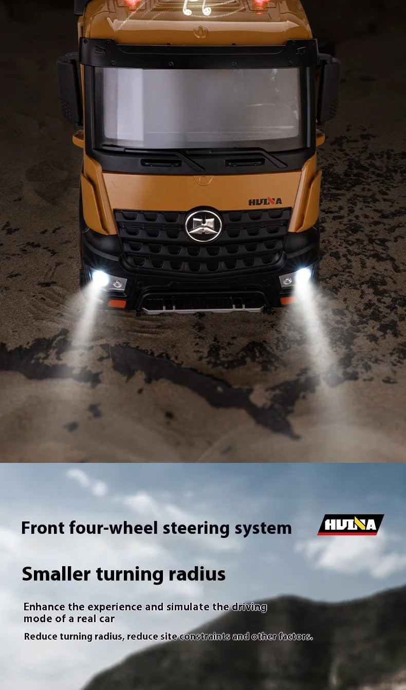 Huina Large 50Cm Rc Dump Truck 1536 12Ch 1/14 Alloy Remote Control Engineering 8Wheel Heavy-Duty Dump Truck Cargo Model Boy Gift.