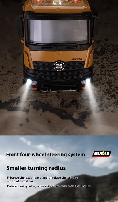 Huina Large 50Cm Rc Dump Truck 1536 12Ch 1/14 Alloy Remote Control Engineering 8Wheel Heavy-Duty Dump Truck Cargo Model Boy Gift.