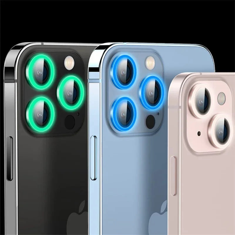 Night Light Luminous Metal Glass Camera Lens Protector for IPhone 16 15 14 1311 Pro Max Plus 12 Mini 16Pro Ring Lens Film Cover.
