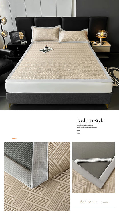 Luxury Summer Carbon Cooling Mat Set Solid Color Queen King Size Bed Mattress and Pillow Case Machine Washable Soft Folding Mat.