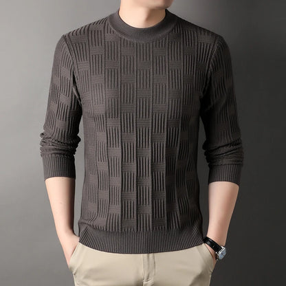 Luxury high-quality round neck exquisite plaid knitted sweater men's autumn and winter new casual warm comfortable pullover.