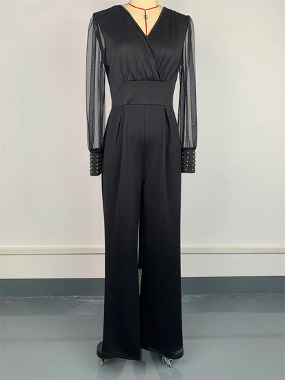 Elegant Lace Patchwork Jumpsuits Summer Clothes Women Long Sleeve V-Neck Rompers Playsuits Streetwear One Pieces Overalls Outfit.