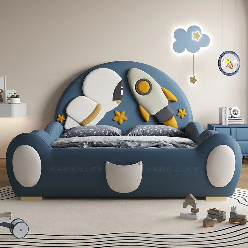 120 x 200 cm, blaues King-Size-Einzelbett, Doppelrahmen, luxuriös, 150 x 200 Heimpadder, Kinderbett, Kopfteil, zum Spielen auf einer Rutsche, Schlafzimmermöbel