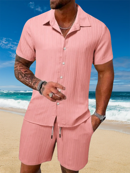 Ice Silk Cool Summer Men's Solid Color Polo Casual Loose Short Sleeve Shorts Sport Set Beach Surfing Ultra-thin Ultra Light