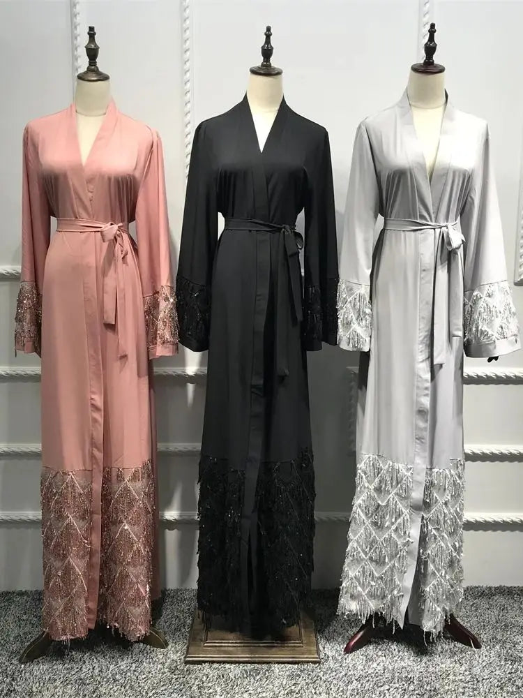 Ramadan Eid Gray Kimono Abaya Damen Dubai Islam Women Muslim Modest Dresses Kebaya Kaftan Robe Musulmane Caftan Marocain Femme.
