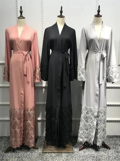 Ramadan Eid Gray Kimono Abaya Damen Dubai Islam Women Muslim Modest Dresses Kebaya Kaftan Robe Musulmane Caftan Marocain Femme.