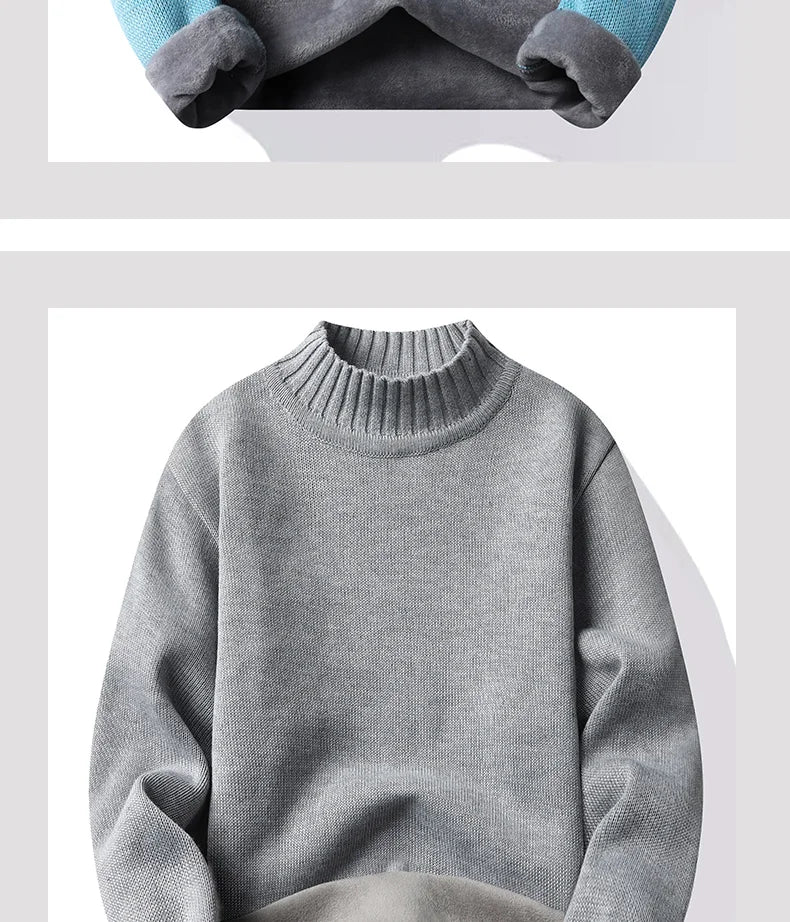 Men's Winter Fleece Pullover Knit Sweater Wool Plus Velvet Clothing Thick Warm O-neck Jumpers Fashion Y2K Knitwear.