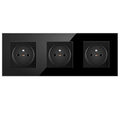 JHJCH Touch Lichtschalter Frankreich Steckdosen USB C Telefon Ladung Kristallglas 1/2/3Gang Wandschalter Doppelsteckdosen Schwarz