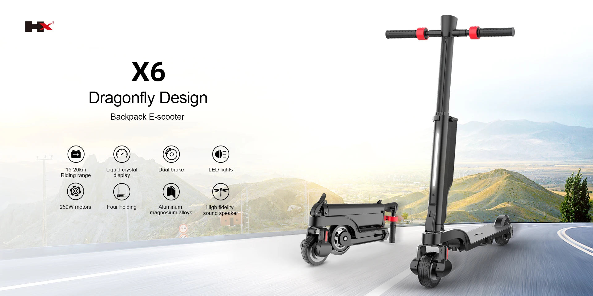 HX X6 electric scooter EScooter 350W 25KM/H Electric scooters Foldable Electric Kick Scooters 5.5 Inch APP Smart adult e scooter.