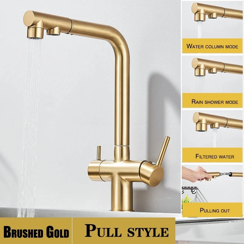 Pulling Filter Kitchen Faucet Hot & Cold Water Mixer Dual Mode Filtration Purification Kitchen Sinks 360 Rotation