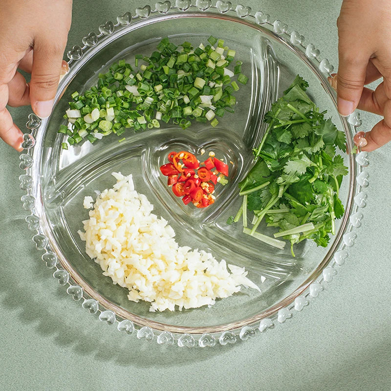 Divided Fruit Plate Glass Dried Fruit Candy Plate Household Side Dish Plate Breakfast Plate Fat-reduced Meal Plate Tableware.