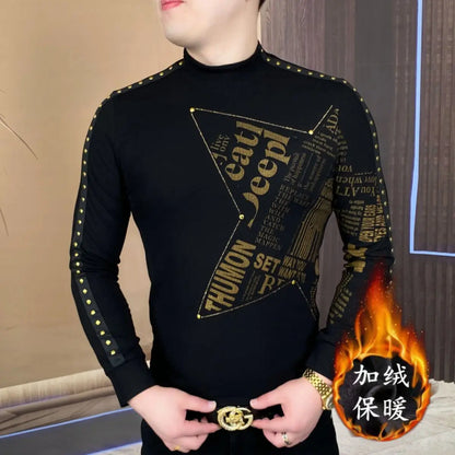 Autumn and Winter Fashion Men's Long-sleeved Sweatshirt for Men Slim and Fashionable Lapel Cold-proof Casual Trendy T-shirt.