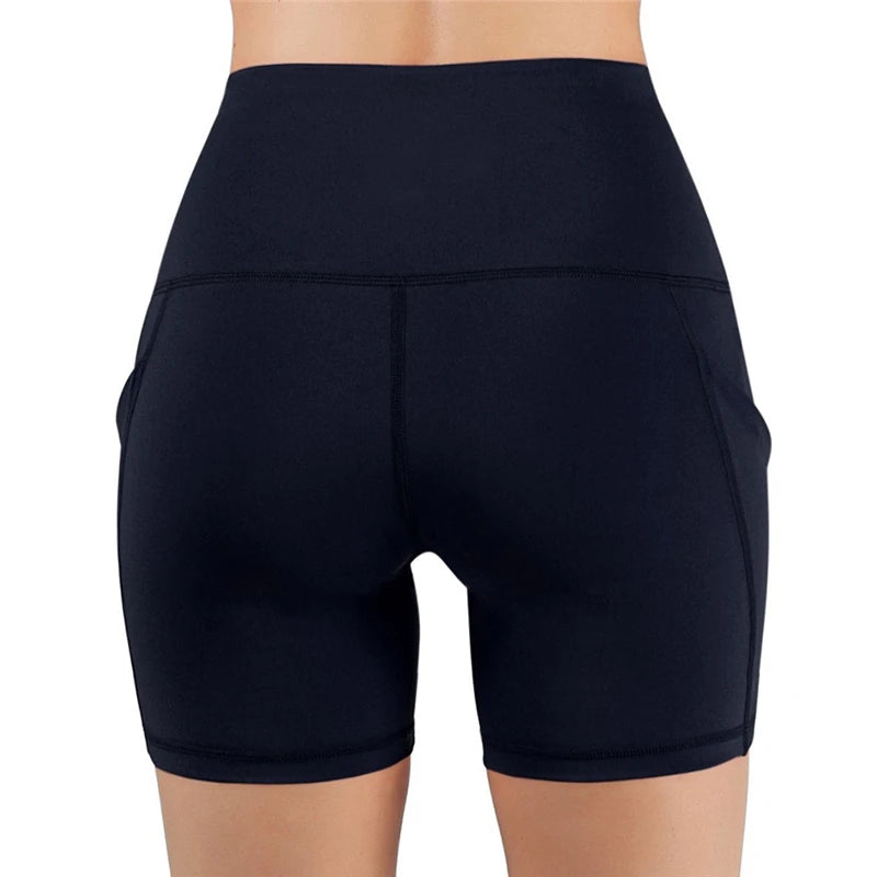 Women gym shorts High Waist Lifting Push Up Tight Yoga Cycling biker shorts Phone Pocket Jogging Running Fitness Short Pant lady.