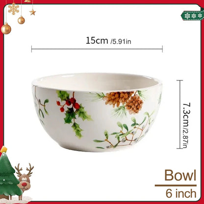 Christmas Tree Ceramic Plate European Style Tableware Coffee Mug Dinner Plates Fruit Snack Western Dishes Kitchen Christmas Gift.