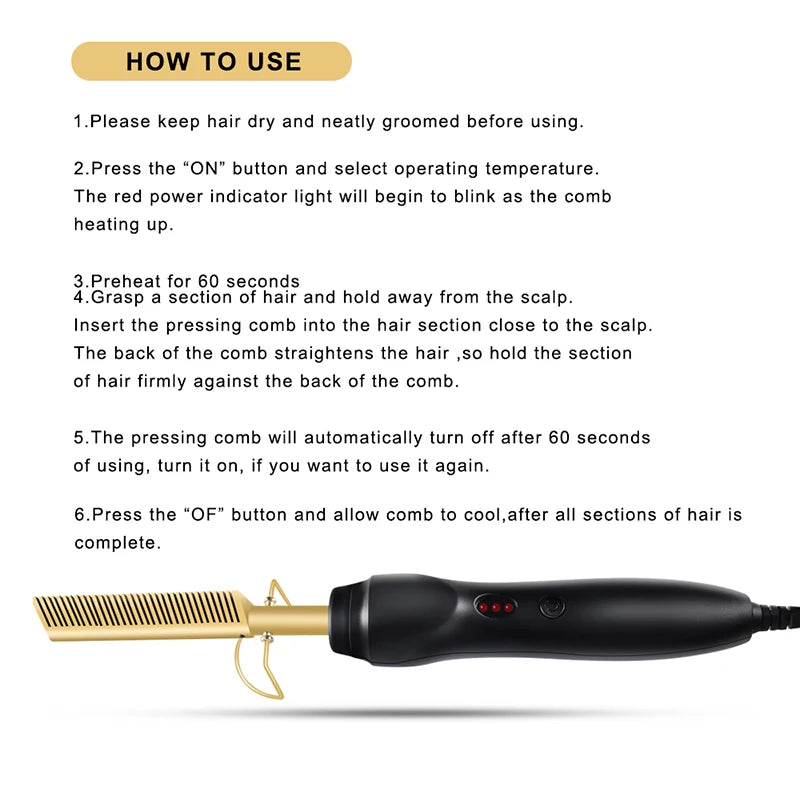 Hot Comb Straightener Electric Hair Straightener Portable Hot Comb Electric Hot Comb For Wigs.