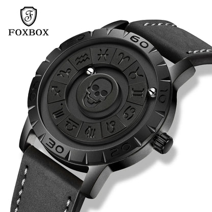 LIGE FOXBOX Unique Design Quartz Man Watch Simple Fashion Leather Belt Casual Sports Magnetic Srolling Beads Skull Men's Watches.