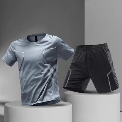 Plus Size Men's Quick-Drying Short-Sleeved Shorts Suit Sportswear Men's Leisure Sports Running Fitness T-Shirt Shorts Set men.