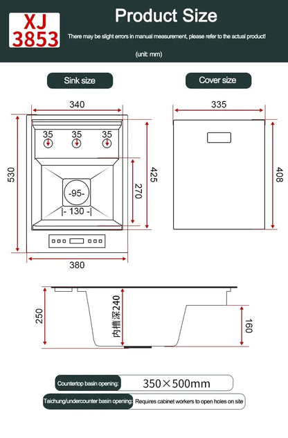 Water Catalyst Cup Cleaning Sink Hidden Single Slot Mini Bar Sink Wash Basin With Cover Plate For Kitchen