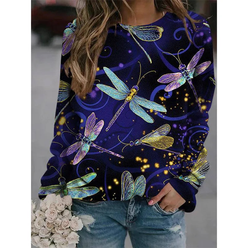 Colorful Dragonfly Hoodie Cute Rabbit 3D Print Sweatshirts Women Hoodies Streetwear Oversized Harajuku Pullovers Woman Clothing.