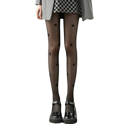 Punk Style Star Print Women Tights Y2K Thigh High Stockings Pantyhose Women Lingerie Sexy Slim Body Stockings Black Women Tights.
