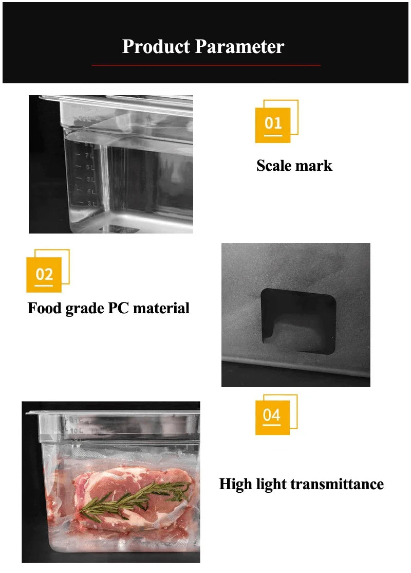 6L Sous Vide Cooker Container For Immersion Circulators Sous-Vide Machine Food Grade PC Material Immersion Thermostatic Cooking.