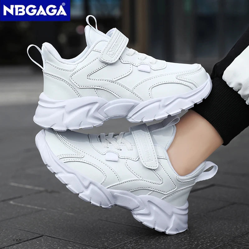 Sport Girl Casual Shoe Leather 5-16Years Boy Tenis Shoe Outdoor Children Running Sneaker Anti Slip Soft Sole Walking Footwear.