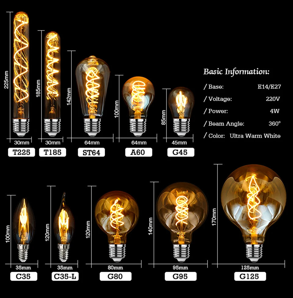 E14 E27 Spirale Licht G80 G95 G125 LED Glühlampe 220V 4W 2200K Retro Vintage Lampen dekorative Beleuchtung dimmbare Edison Lampe.