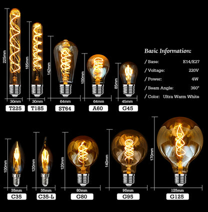 E14 E27 Spirale Licht G80 G95 G125 LED Glühlampe 220V 4W 2200K Retro Vintage Lampen dekorative Beleuchtung dimmbare Edison Lampe.