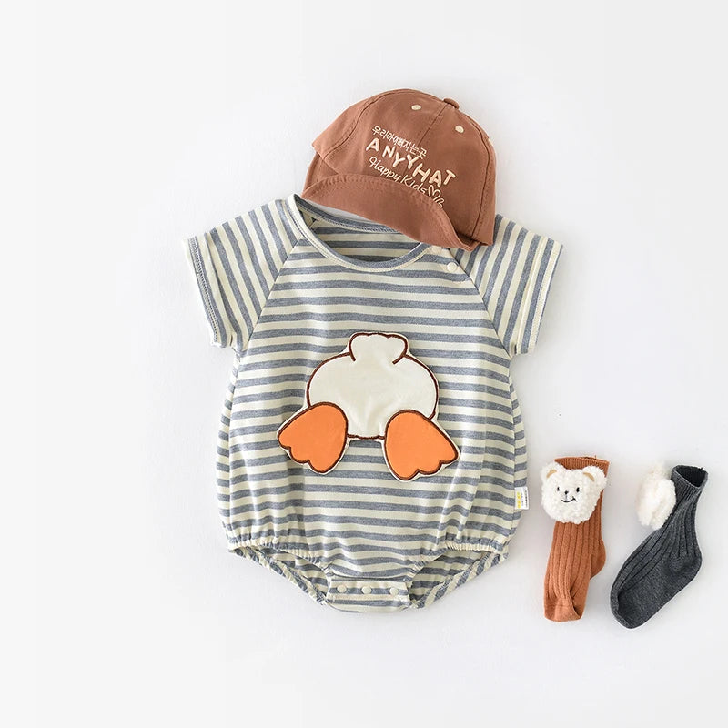 Milan cel Sommer Baby kleidung neue dünne Streifen Bodysuit Cartoon Entlein Kurzarm ein Stück für Neugeborene Jungen Mädchen.