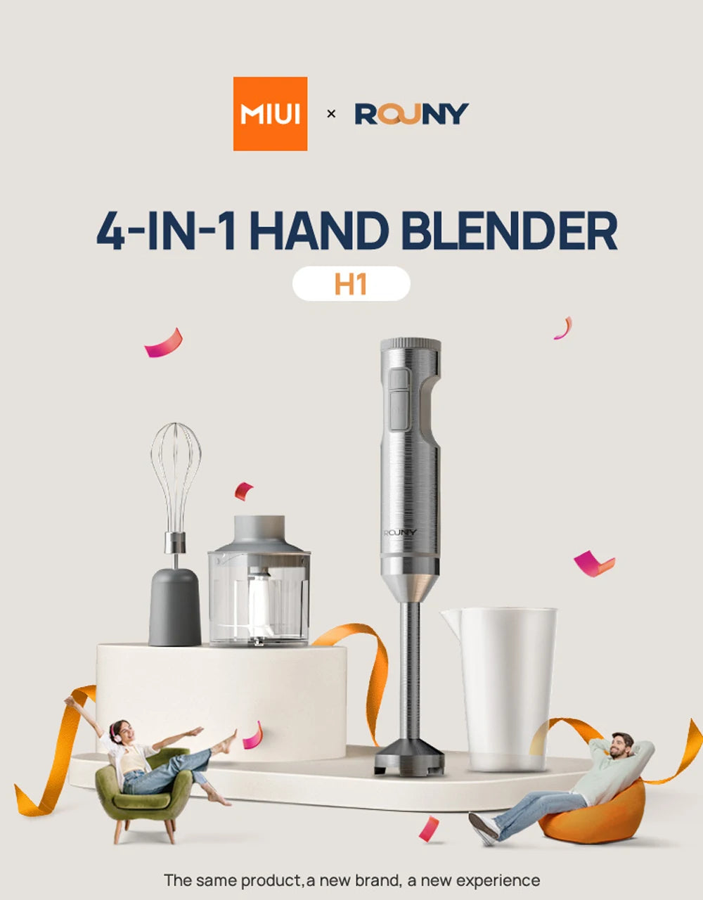 Hand Immersion Blender Powerful 4-in-1,Stainless Steel Stick Food Mixer,700ml Mixing Beaker,500ml Processor,Whisk.