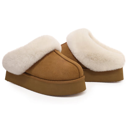 Crestar Women's Platform Fuzzy Slippers New Lady Winter House Slipper Thick Soles Warm Fuzzy Shoes Indoor Outdoor Cotton Shoes.