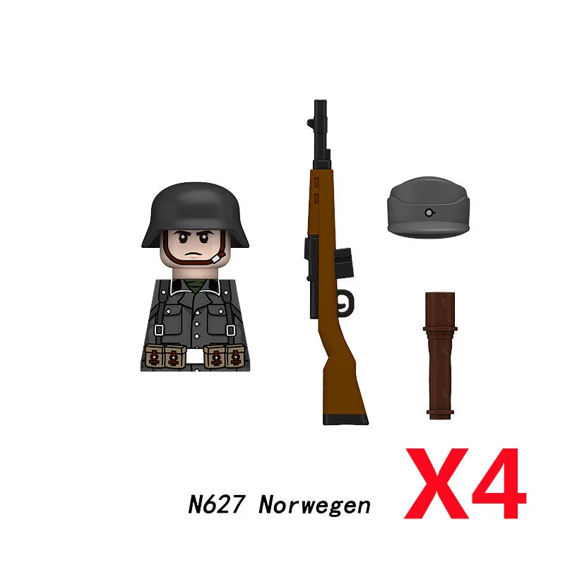 Military WWII Figure Building Blocks Accessories MP40 Rocket Launcher MG42 Officer Army Camouflage Soldier Pzf 98K Toy Gift N029.