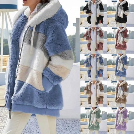 Übergroße Jacke für Frauen 2023 Neue Herbst Winter Warme Plüsch Tasche Mit Kapuze Streetwear Lose Dame Oberbekleidung Mantel Roupas Feminina